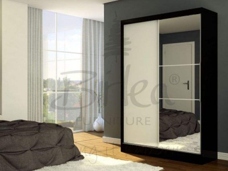 Birlea Lynx Black with White Gloss Sliding Door Wardrobe with Mirror