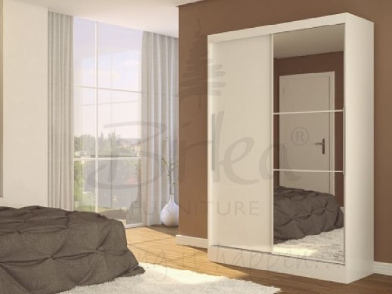 Birlea Lynx White Gloss Sliding Door Wardrobe with Mirror