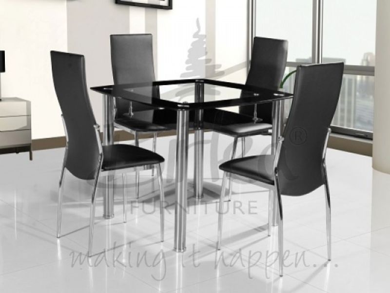 Birlea Croydon Glass Dining Table Set with Four Chairs - Black