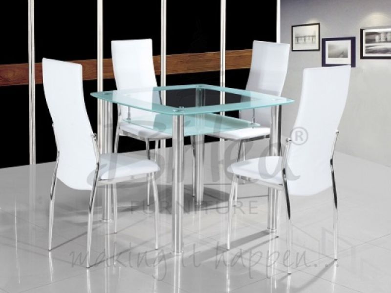 Birlea Croydon Glass Dining Table Set with Four Chairs White