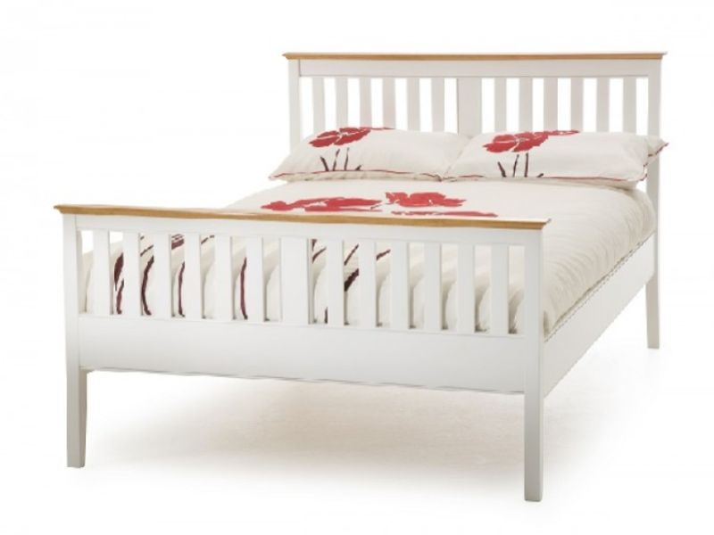 Serene Grace 4ft Small Double White Wooden Bed Frame with High Foot End