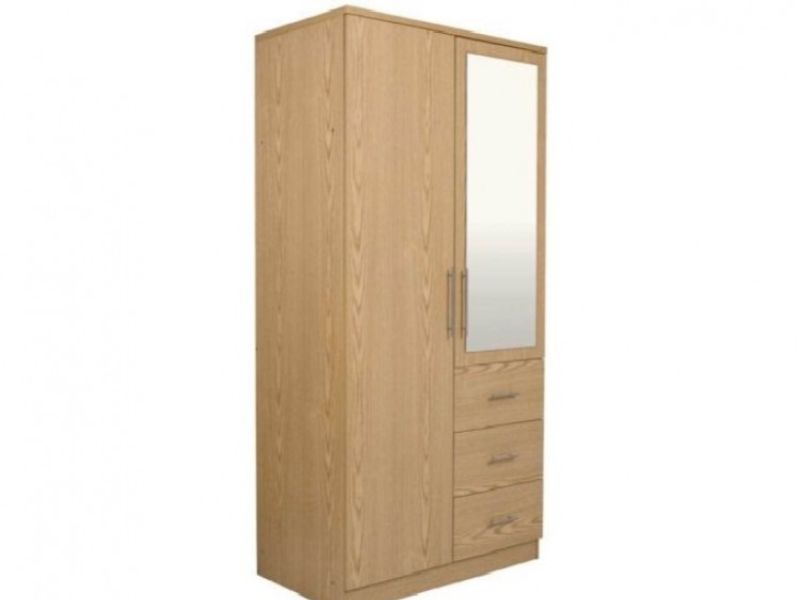 GFW Manhattan Oak 2 Door 3 Drawer Wardrobe With Mirror