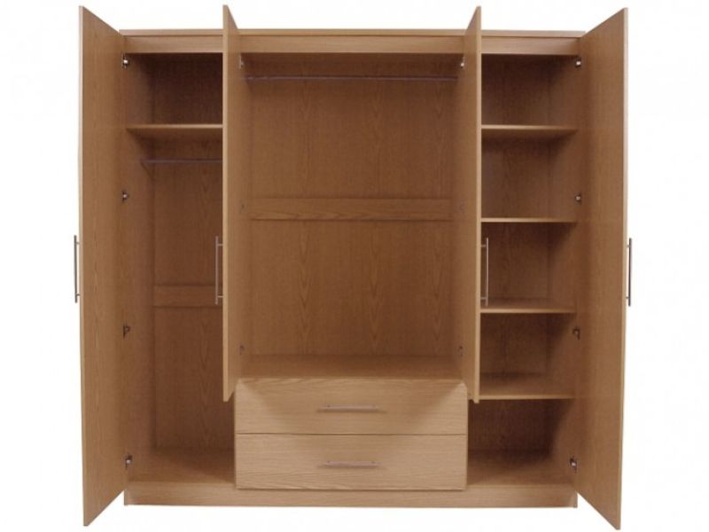 GFW Manhattan Oak 4 Door 2 Drawer Wardrobe With Mirrors