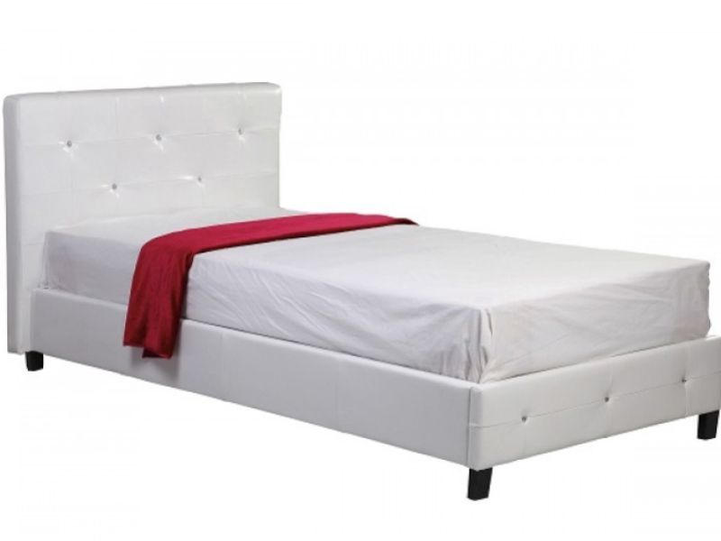 GFW Crystal 3ft Single White Faux Leather Bed Frame