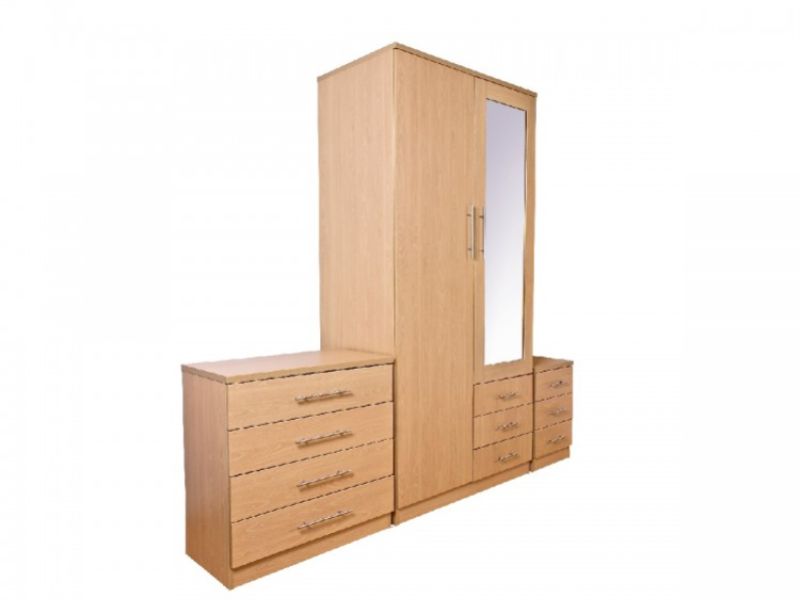 GFW Las Vegas 2 Door 3 Drawer Beech Wardrobe With Mirror