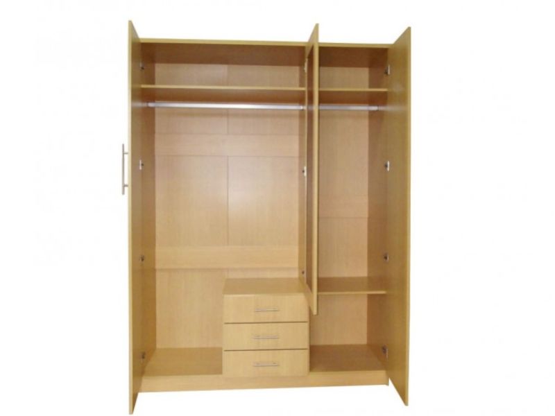 GFW Las Vegas 3 Door 3 Drawer Beech Wardrobe With Mirror