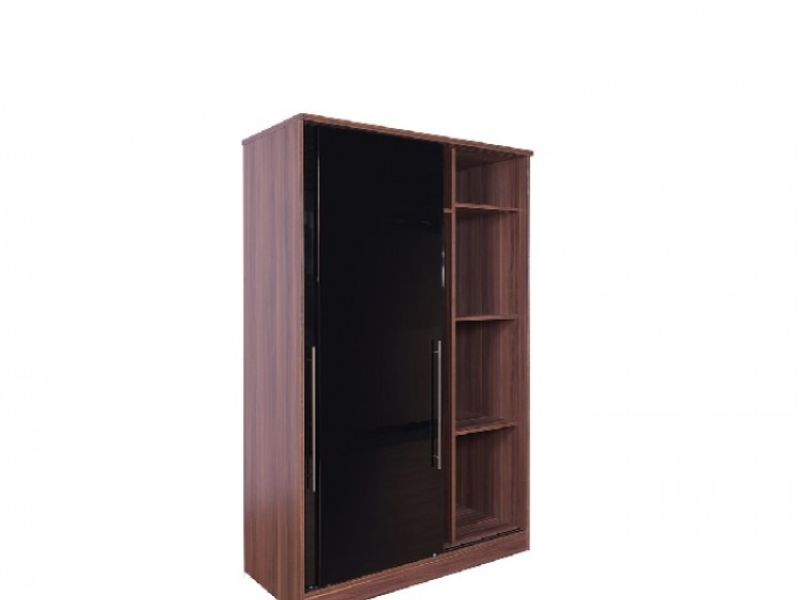 GFW Modular 2 Door Walnut And Black Gloss Sliding Wardrobe