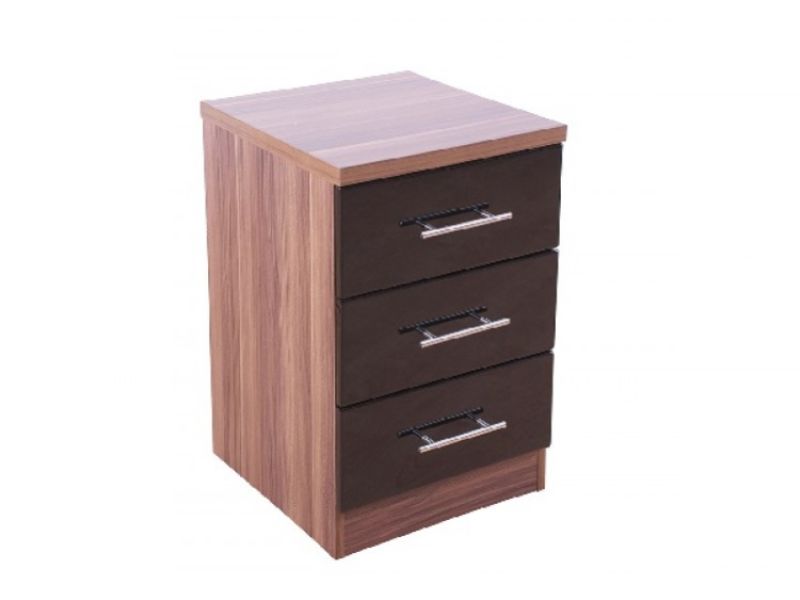 GFW Modular 3 Drawer Bedside In Walnut And Black Gloss