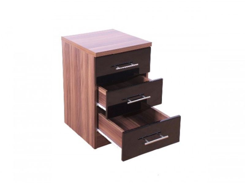 GFW Modular 3 Drawer Bedside In Walnut And Black Gloss