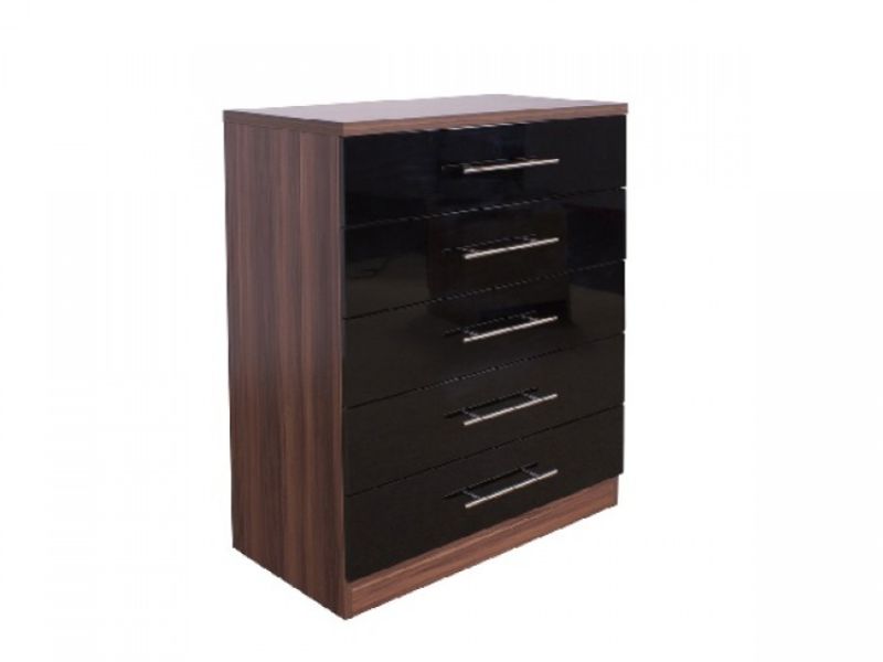 GFW Modular 5 Drawer Chest In Walnut And Black Gloss