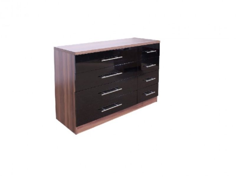 GFW Modular 4 + 4 Drawer Chest In Walnut And Black Gloss