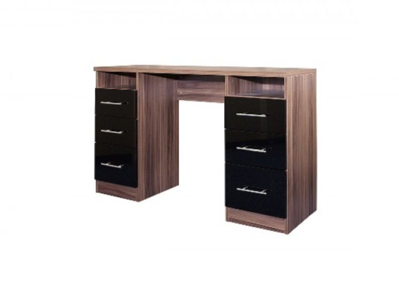 GFW Modular Twin Pedestal Dressing Table In Walnut And Black Gloss