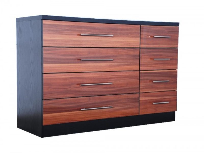 GFW Wyoming Walnut Gloss And Black 8 Drawer Chest