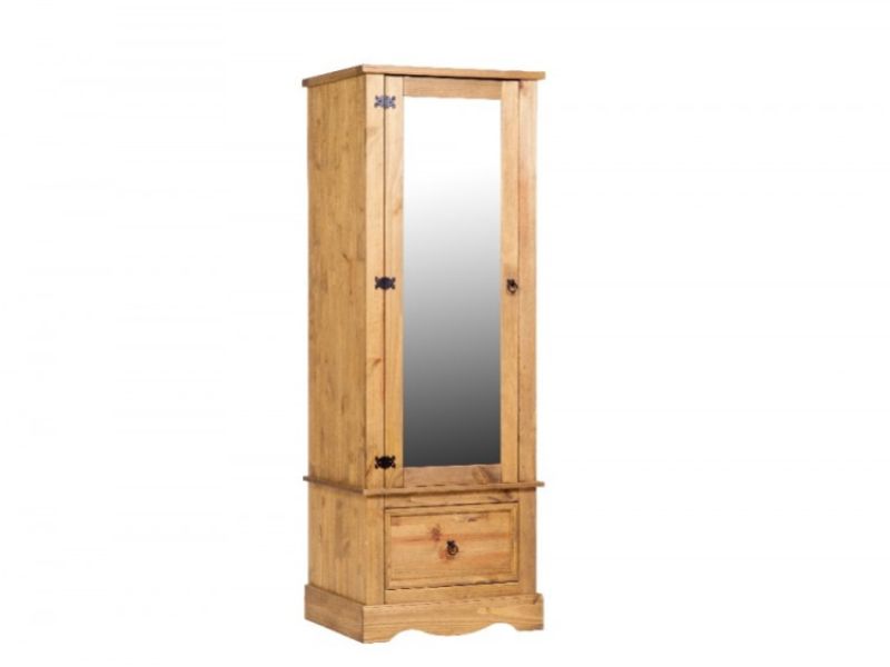 Core Corona Pine Single Mirror Door Wardrobe