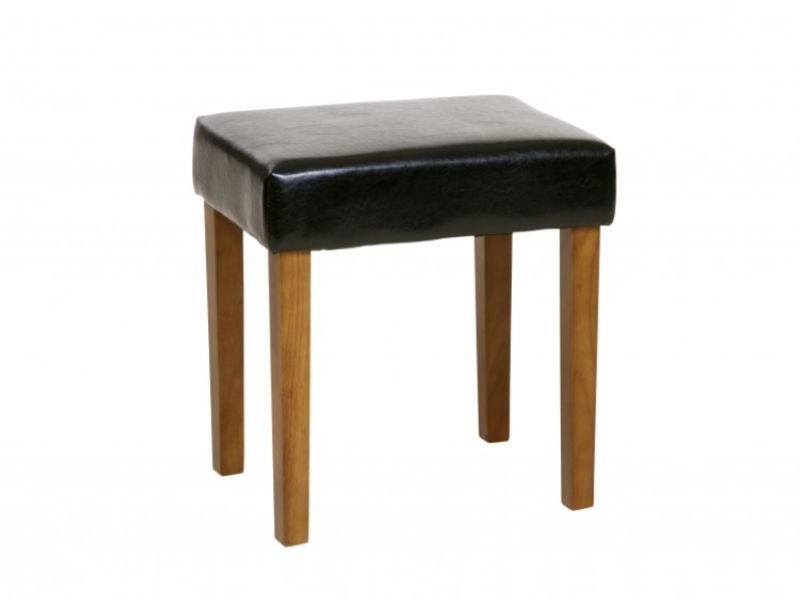 Core Milano Black Faux Leather Stool With Medium Wood Legs