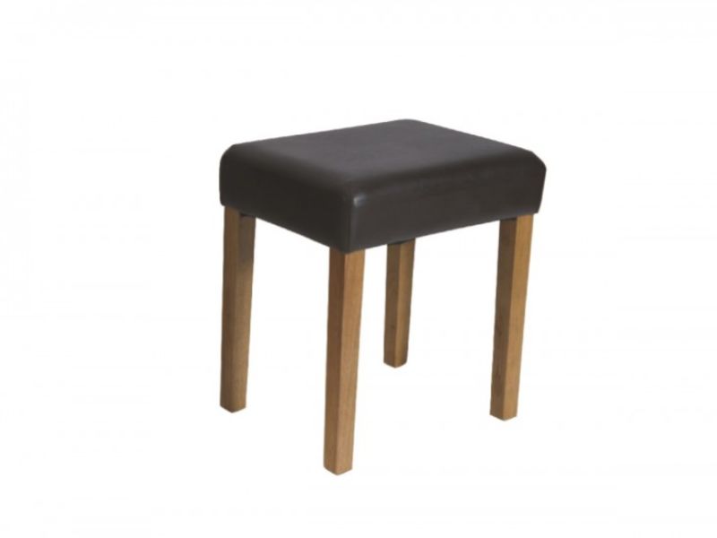 Core Milano Brown Faux Leather Stool With Medium Wood Legs