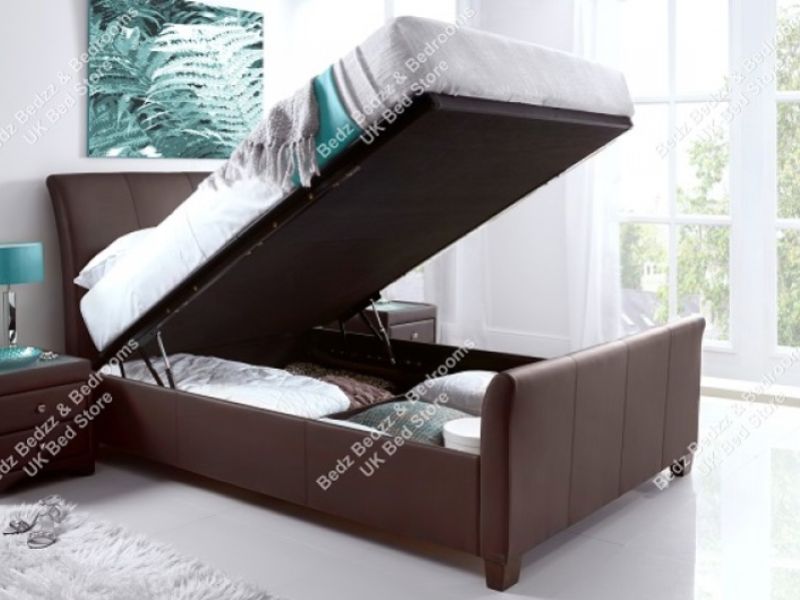 Kaydian Allendale 5ft Kingsize Brown Leather Ottoman Storage Bed