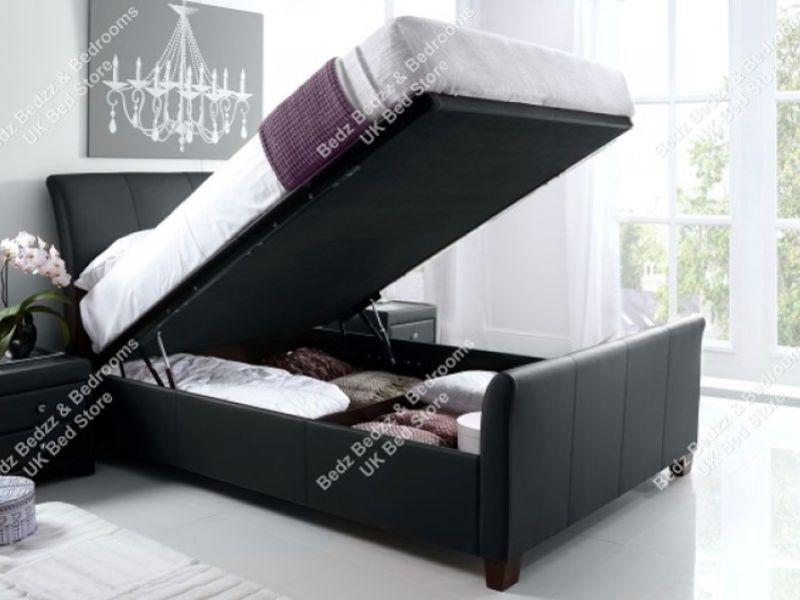 Kaydian Allendale 6ft Super Kingsize Black Leather Ottoman Storage Bed