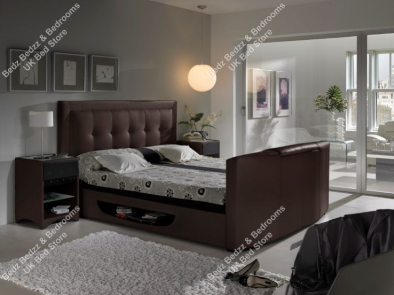 Kaydian Bowburn 5ft Kingsize Brown Leather TV Bed