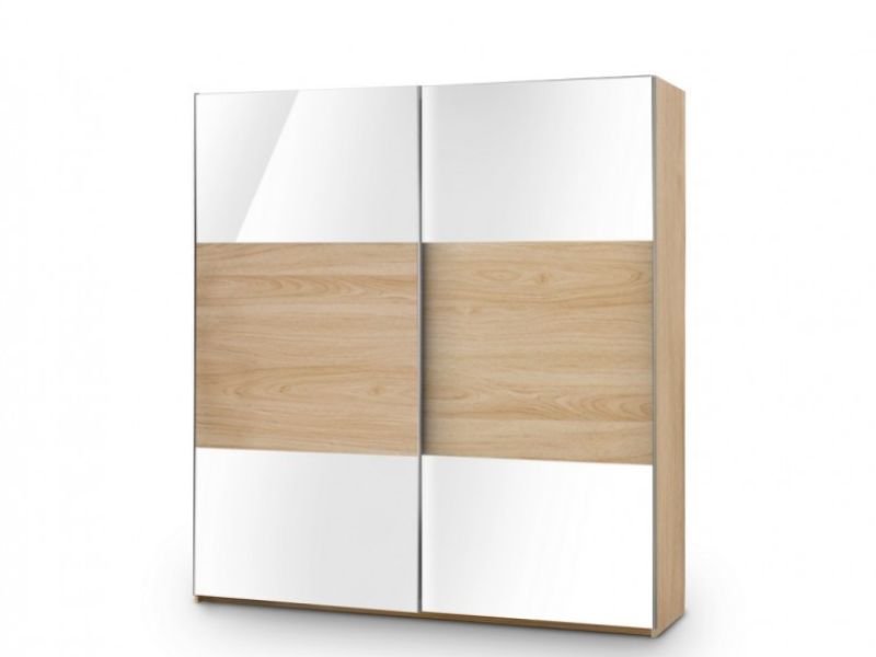 Julian Bowen Stockholm Oak and White Sliding 2 Door Wardrobe