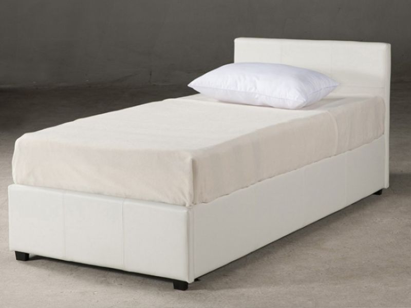 GFW End Lift Ottoman 3ft Single White Faux Leather Bed Frame