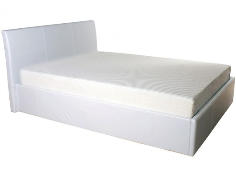 GFW Denver 4ft Small Double White Faux Leather Ottoman Lift Bed Frame