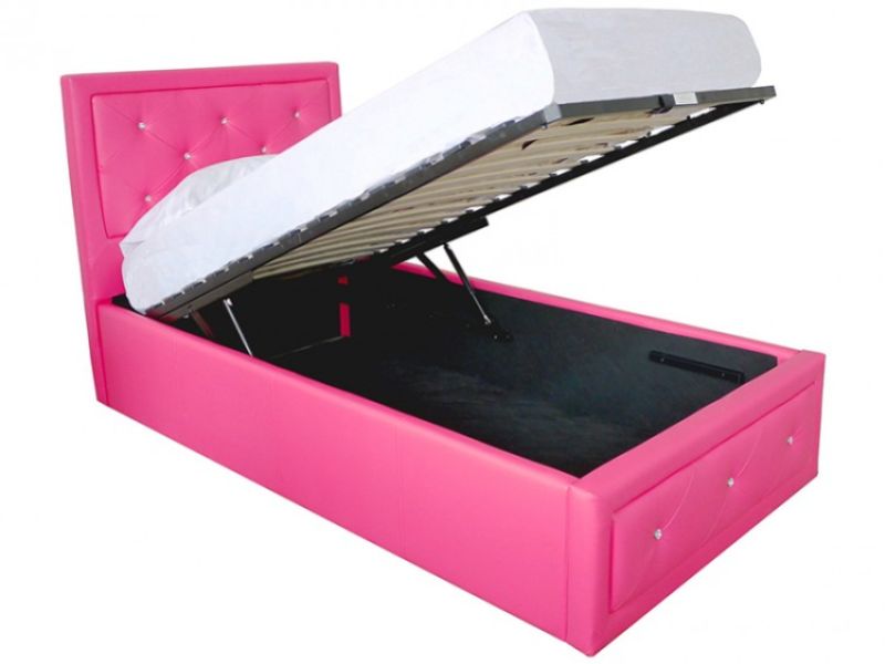 GFW Hollywood 3ft Single Hot Pink Faux Leather Ottoman Lift Bed Frame