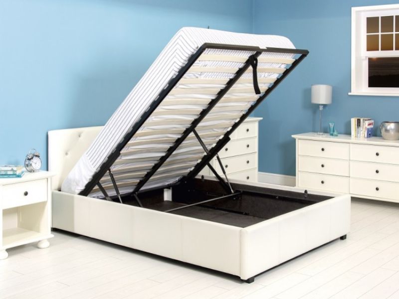 GFW Michigan Crystal 4ft6 Double White Faux Leather Ottoman Lift Bed Frame