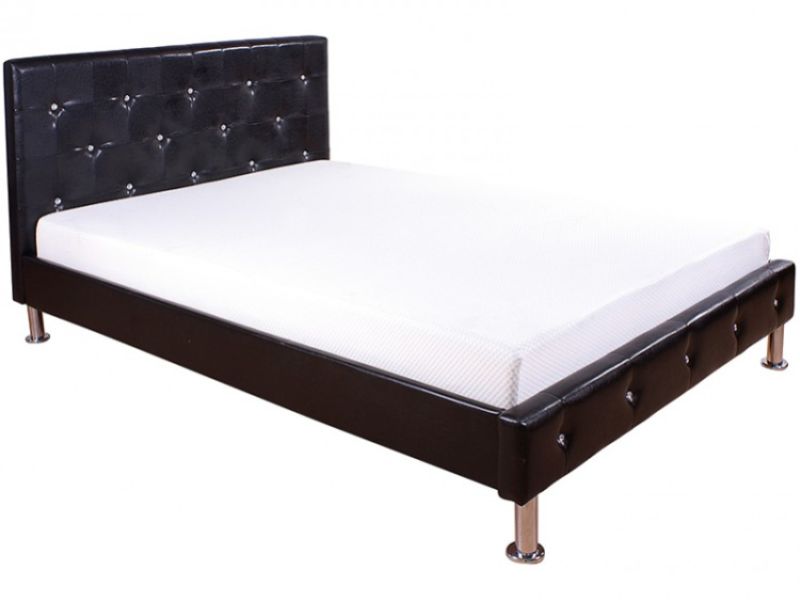 GFW Diamante 4ft6 Double Black Faux Leather Bed Frame