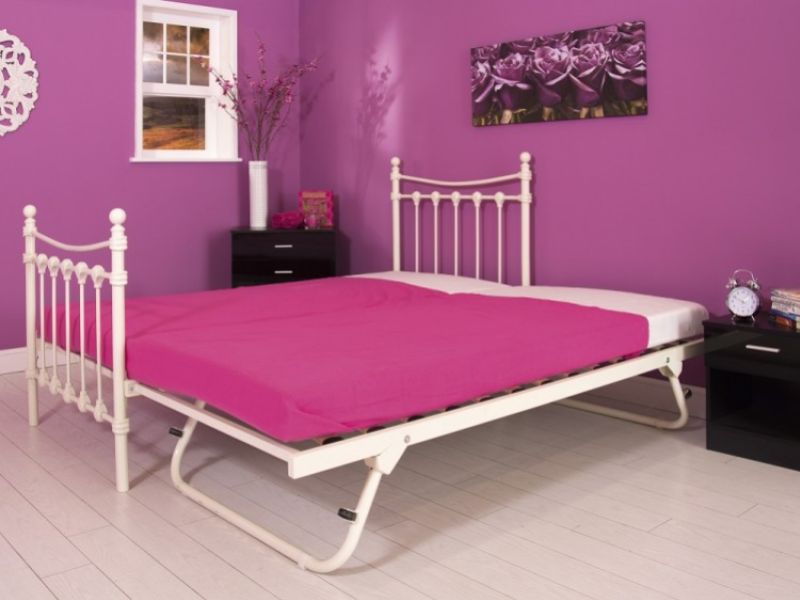 GFW Santa Fe 3ft Single Ivory Metal Bed Frame Complete with Trundle