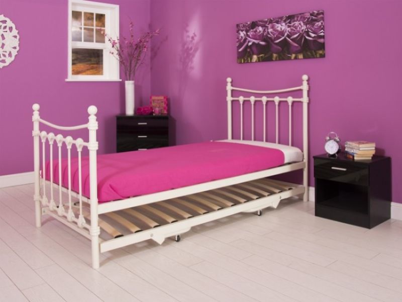 GFW Santa Fe 3ft Single Ivory Metal Bed Frame Complete with Trundle