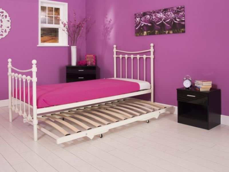 GFW Santa Fe 3ft Single Ivory Metal Bed Frame Complete with Trundle