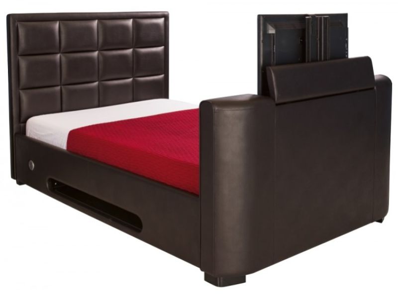 GFW Lincoln 4ft6 Double Brown Faux Leather TV Bed Frame
