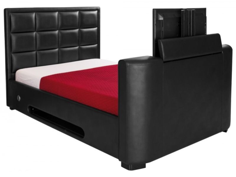 GFW Lincoln 5ft Kingsize Black Faux Leather TV Bed Frame