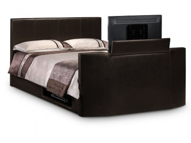 Julian Bowen Optika 4ft6 Double Brown Faux Leather TV Bed Frame (with TV)