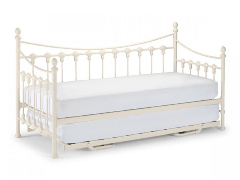 Julian Bowen Versailles 3ft Single Stone White Metal Day Bed With Under Bed