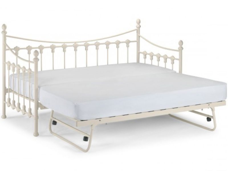 Julian Bowen Versailles 3ft Single Stone White Metal Day Bed With Under Bed