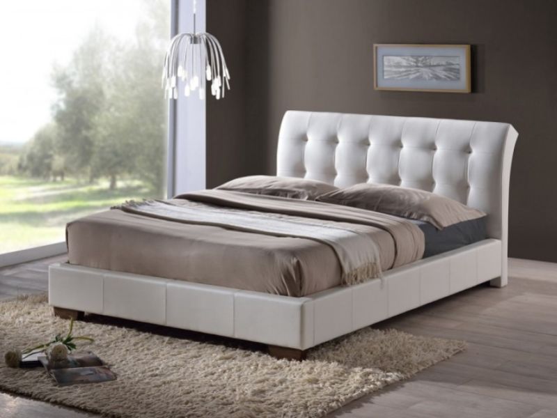White leather sales bed frame full