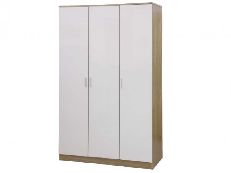 GFW Ottawa 3 Door Wardrobe in Oak and White Gloss