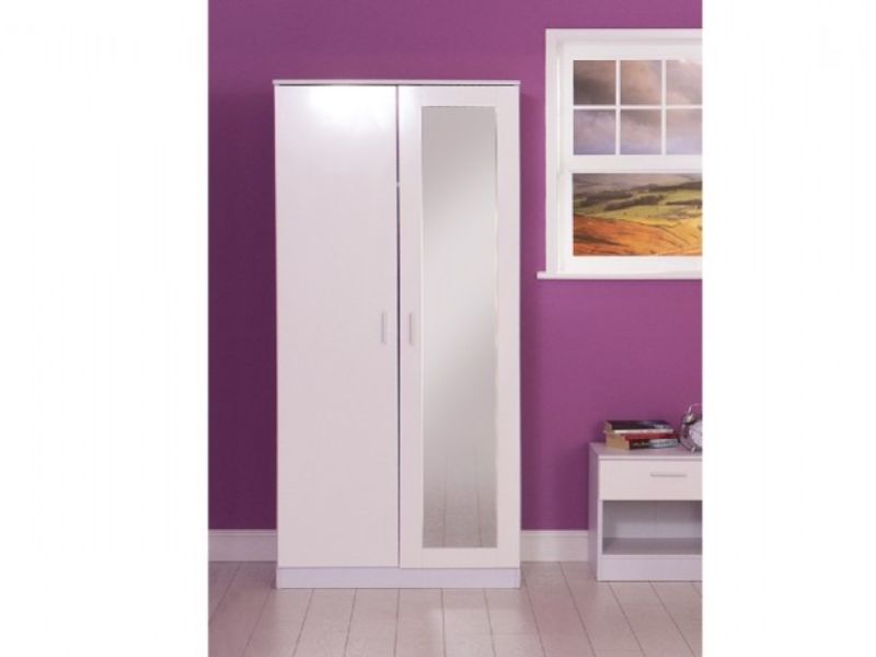 GFW Ottawa 2 Door Wardrobe with Mirror in White and White Gloss