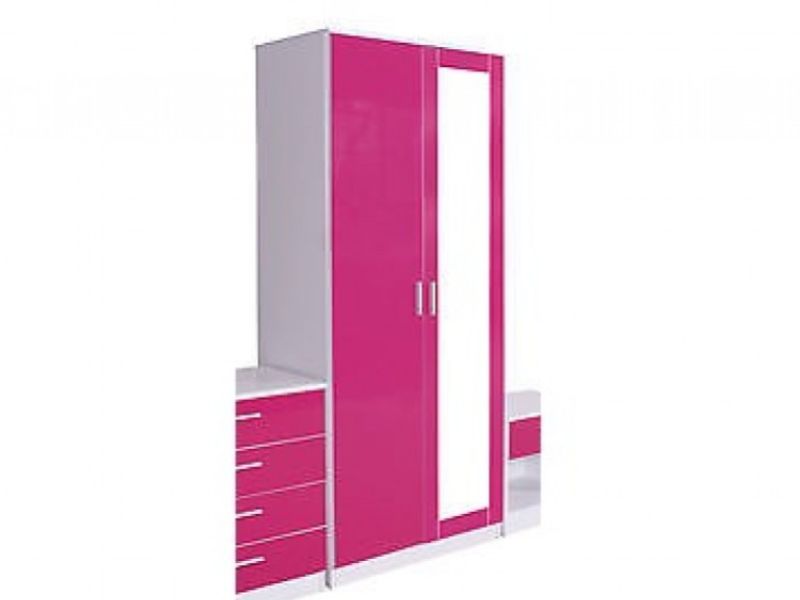 GFW Ottawa 2 Door Wardrobe with Mirror in White and Pink Gloss