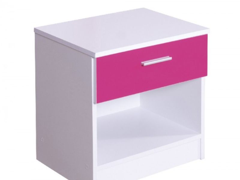 GFW Ottawa 1 Drawer Bedside in White and Pink Gloss