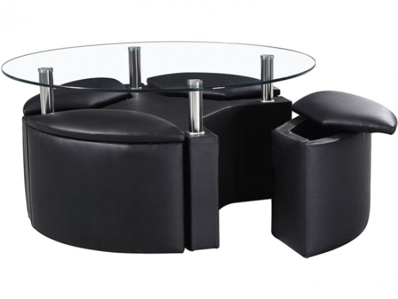 GFW Dakota Coffee Table with Stools in Black Faux Leather