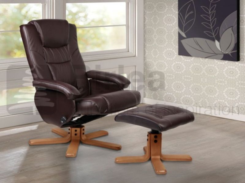 Birlea Nevada Brown Faux Leather Swivel Chair And Stool