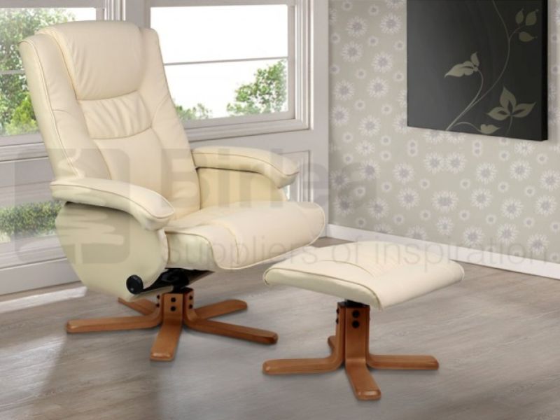Birlea Nevada Cream Faux Leather Swivel Chair And Stool