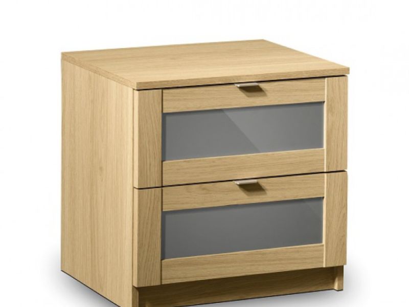 Julian Bowen Strada Light Oak and Smoked Gloss 2 Drawer Bedside