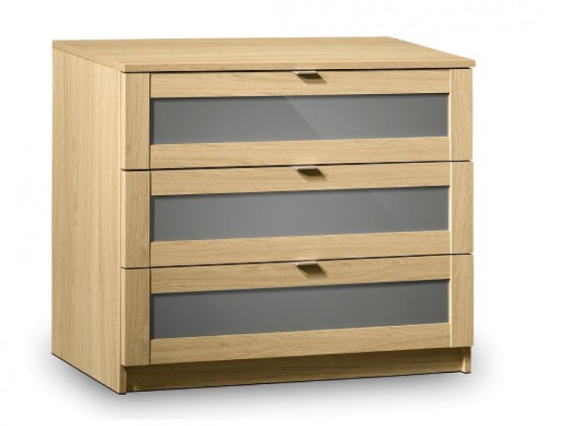 Julian Bowen Strada Light Oak and Smoked Gloss 3 Drawer Chest
