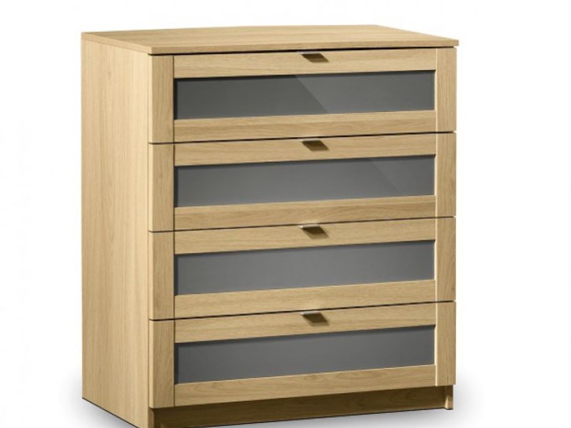 Julian Bowen Strada Light Oak and Smoked Gloss 4 Drawer Chest