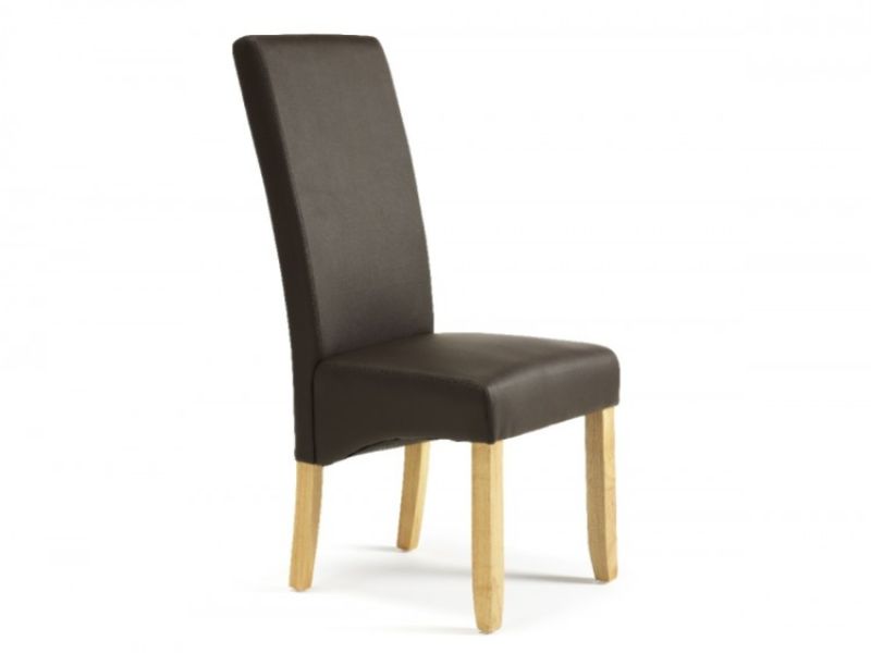 Serene Merton Brown Faux Leather Dining Chairs With Oak Legs (Pair)