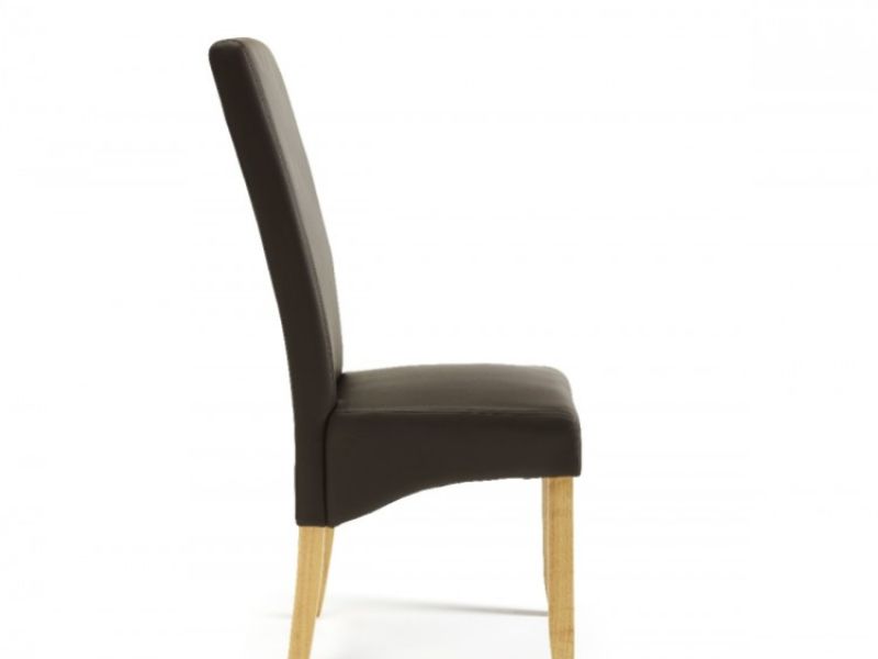 Serene Merton Brown Faux Leather Dining Chairs With Oak Legs (Pair)